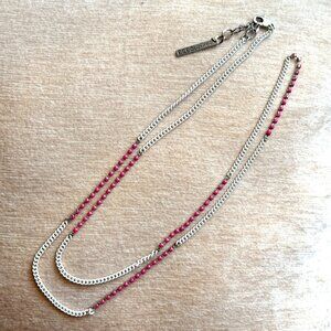 BCBGeneration Silver Tone & Pink Rhinestone Double Strand Necklace